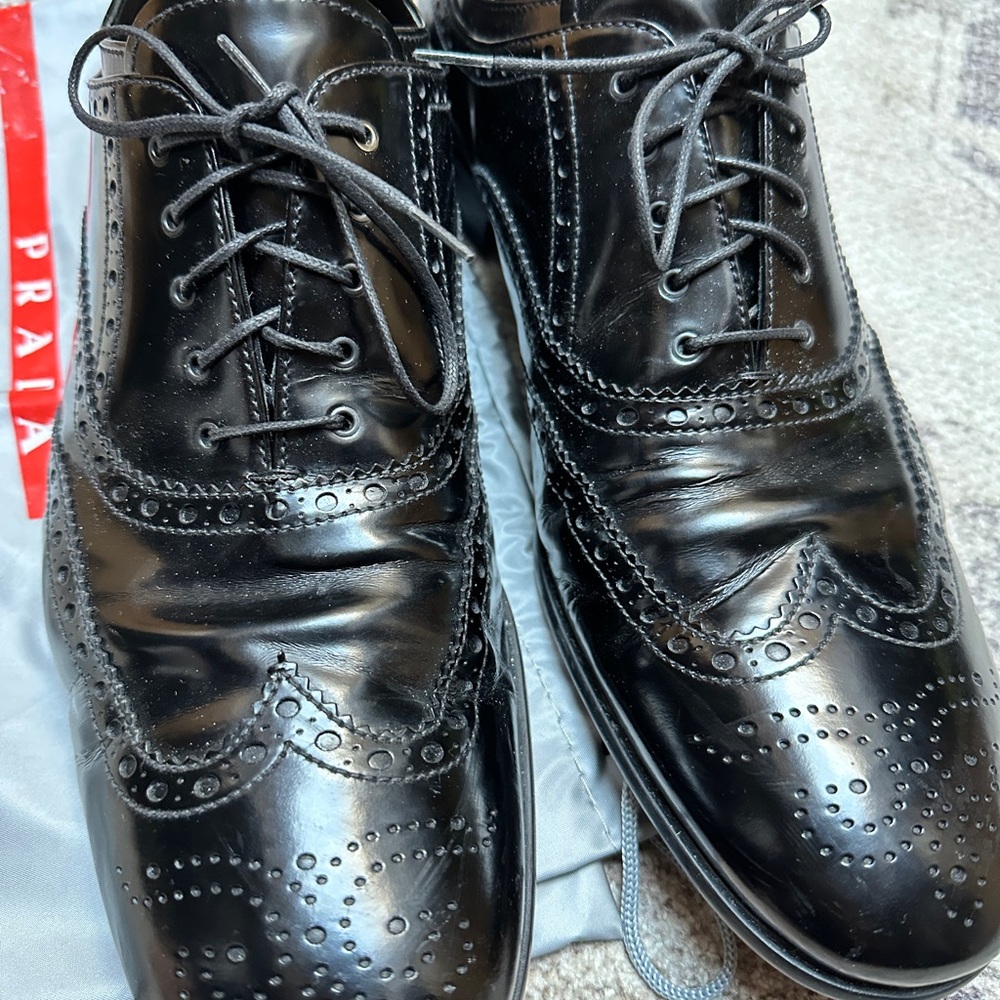 Prada Men's Shiny Black Oxford Shoes - Picture 2 of 11